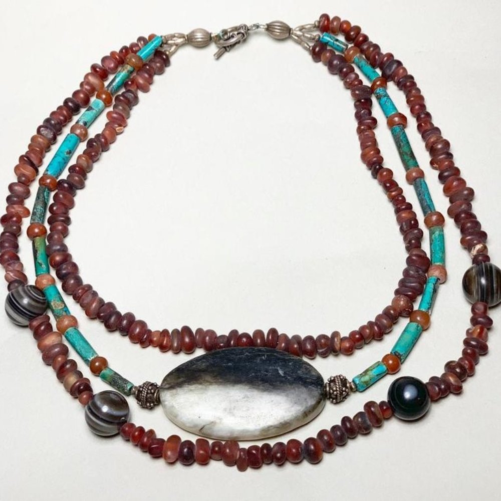Ancient Jade, Turquoise, & Silver Necklace